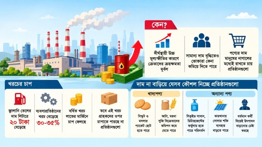 জ্বালানির বাড়তি দাম: মুনাফা কমিয়ে পণ্যমূল্য ধরে রাখছে উৎপাদকরা